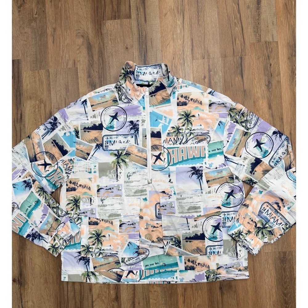 Royalty by Maluma Men's Tropical Half Zip Windbreaker Jacket Medium - Picture 2 of 8